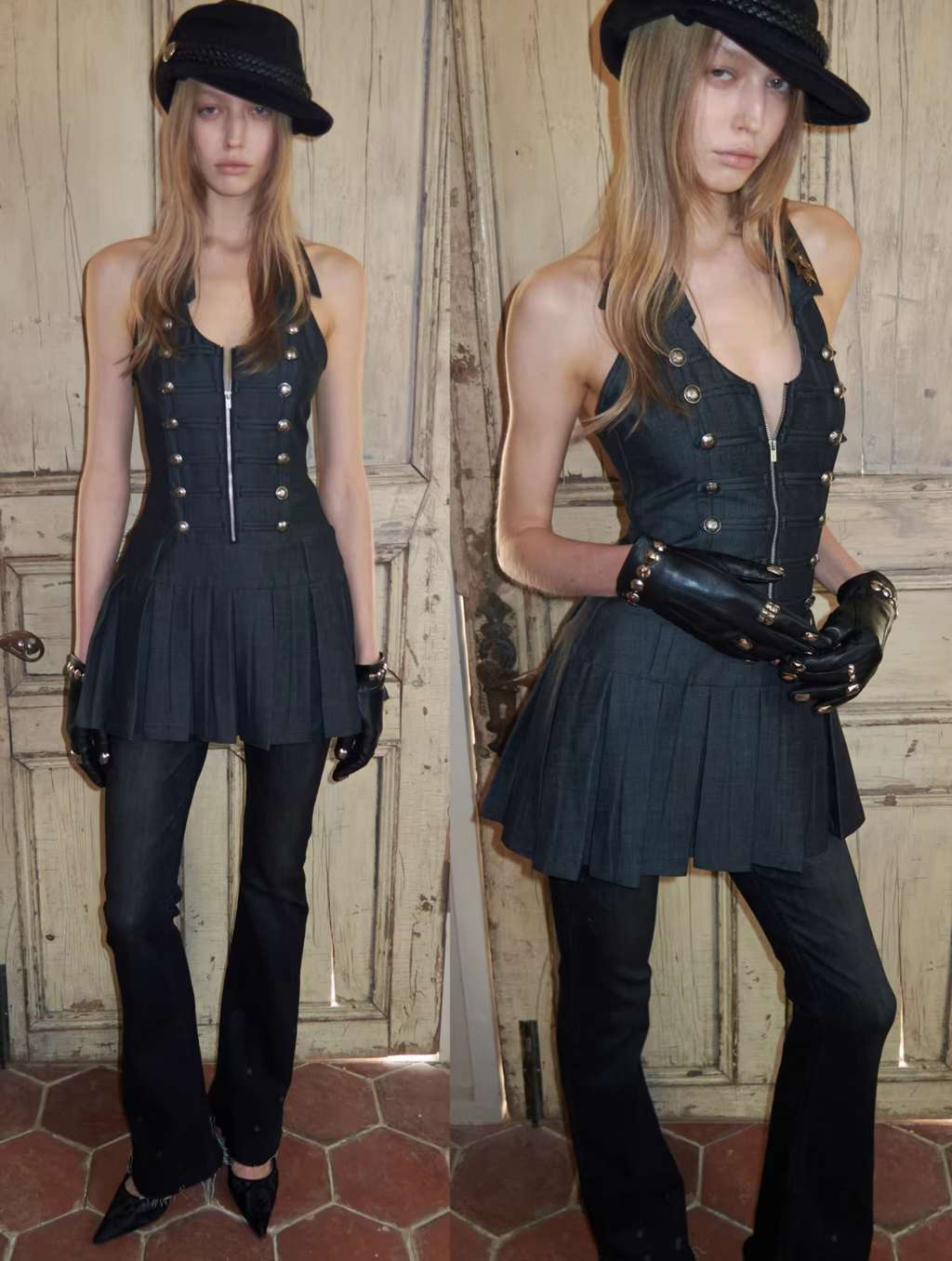 MILITARY MUSE PLEATED DRESS