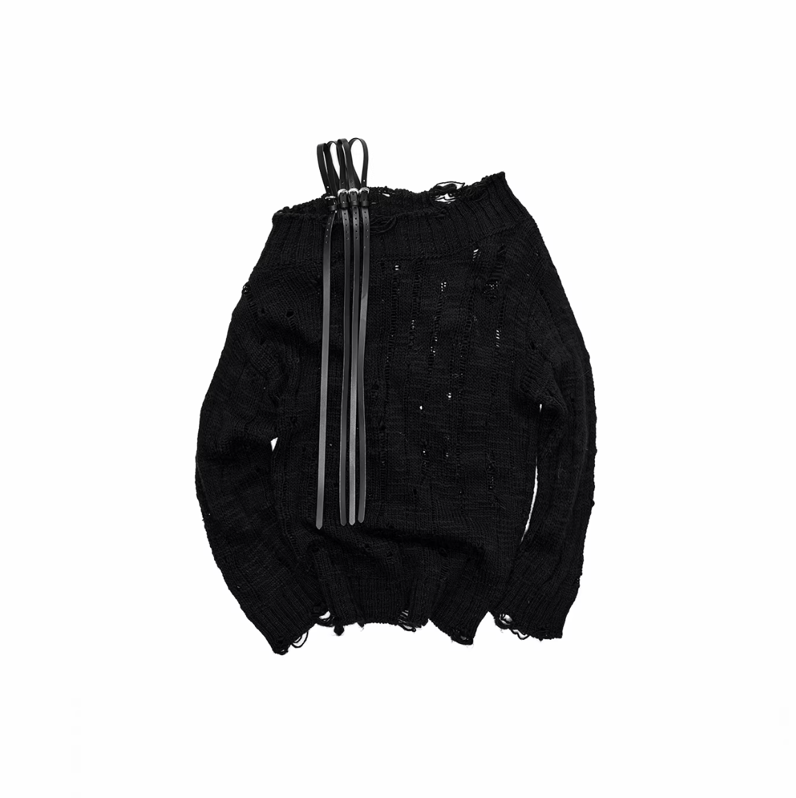 DISTRESSED KNIT STRAP SWEATER