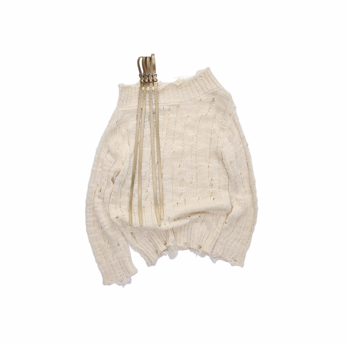 DISTRESSED KNIT STRAP SWEATER