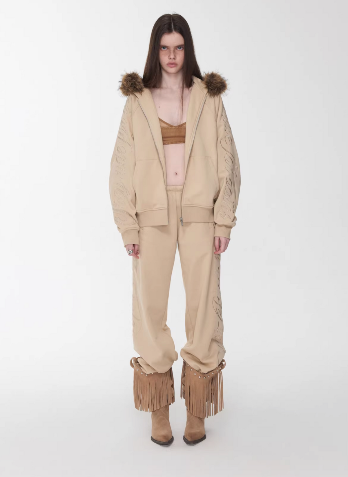 JELENE HOODIE FUR SWEATSHIRT & SWEATPANTS – 2colors (detachable hood)