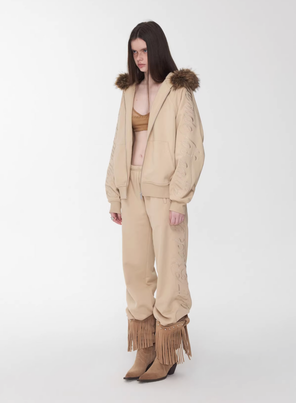 JELENE HOODIE FUR SWEATSHIRT & SWEATPANTS – 2colors (detachable hood)