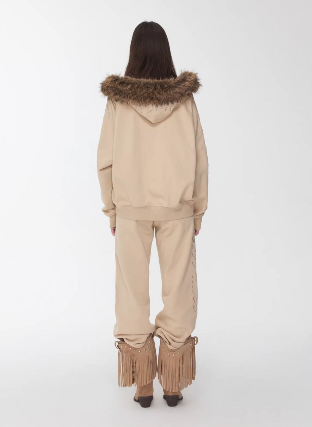 JELENE HOODIE FUR SWEATSHIRT & SWEATPANTS – 2colors (detachable hood)