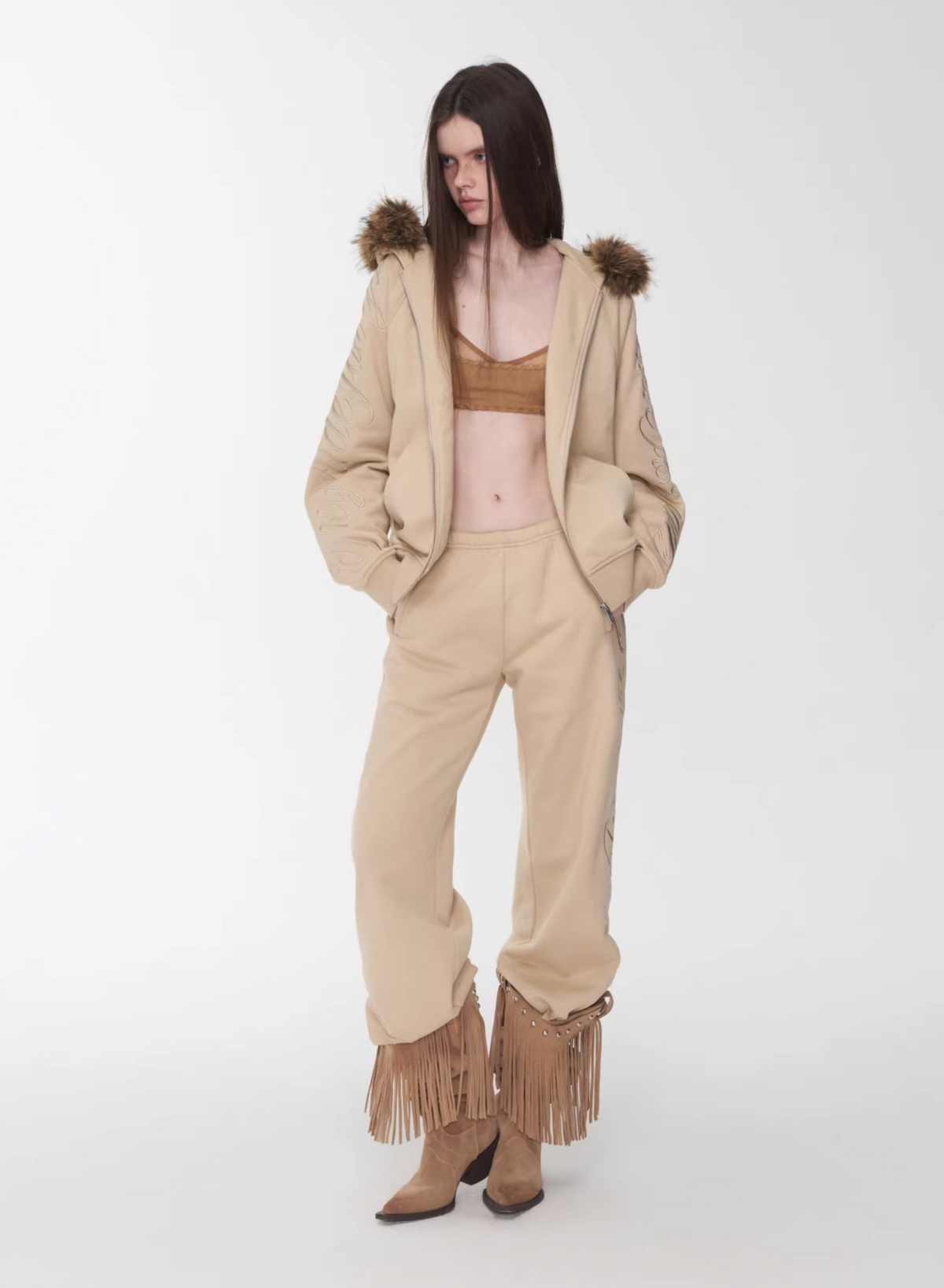 JELENE HOODIE FUR SWEATSHIRT & SWEATPANTS – 2colors (detachable hood)