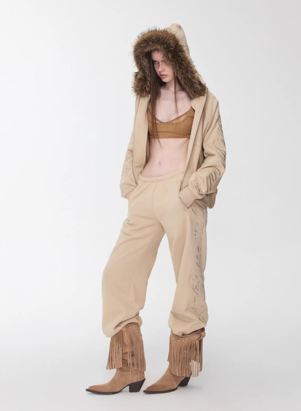 JELENE HOODIE FUR SWEATSHIRT & SWEATPANTS – 2colors (detachable hood)