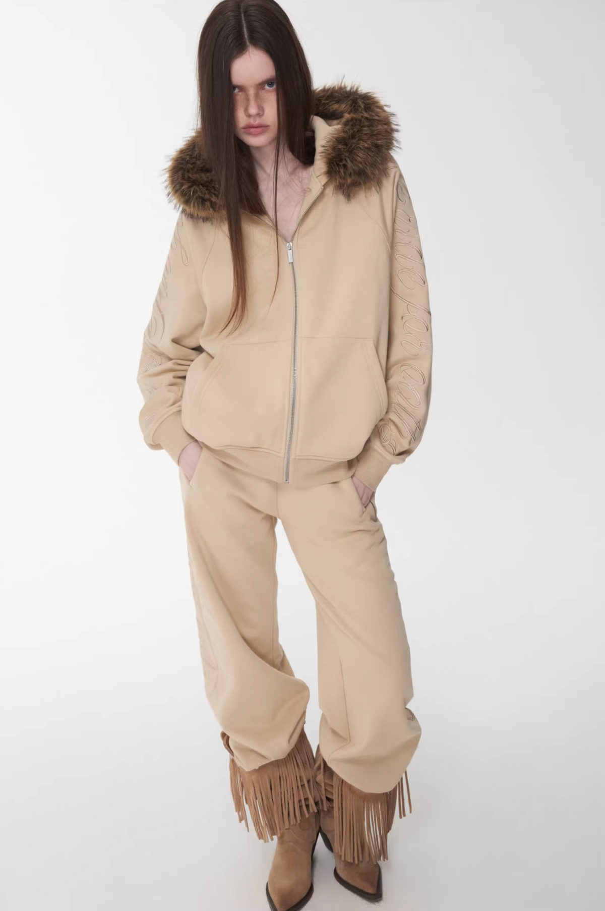 JELENE HOODIE FUR SWEATSHIRT & SWEATPANTS – 2colors (detachable hood)