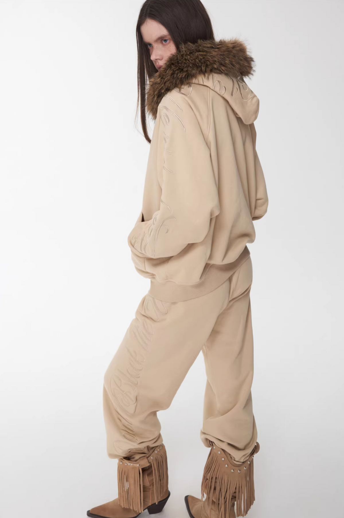 JELENE HOODIE FUR SWEATSHIRT & SWEATPANTS – 2colors (detachable hood)