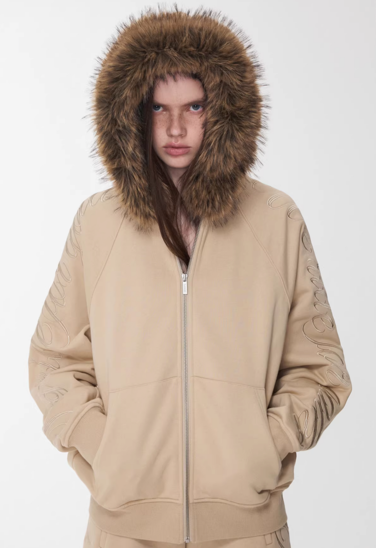 JELENE HOODIE FUR SWEATSHIRT & SWEATPANTS – 2colors (detachable hood)