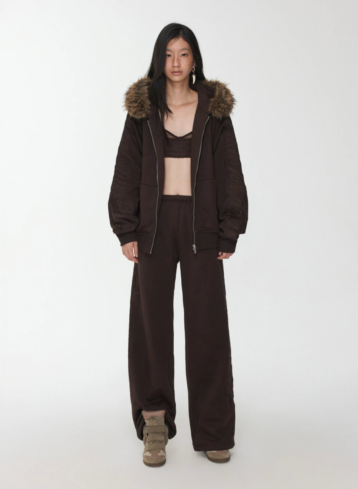 JELENE HOODIE FUR SWEATSHIRT & SWEATPANTS – 2colors (detachable hood)
