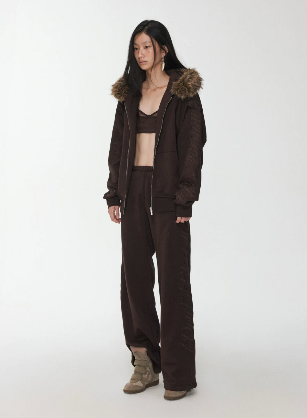 JELENE HOODIE FUR SWEATSHIRT & SWEATPANTS – 2colors (detachable hood)