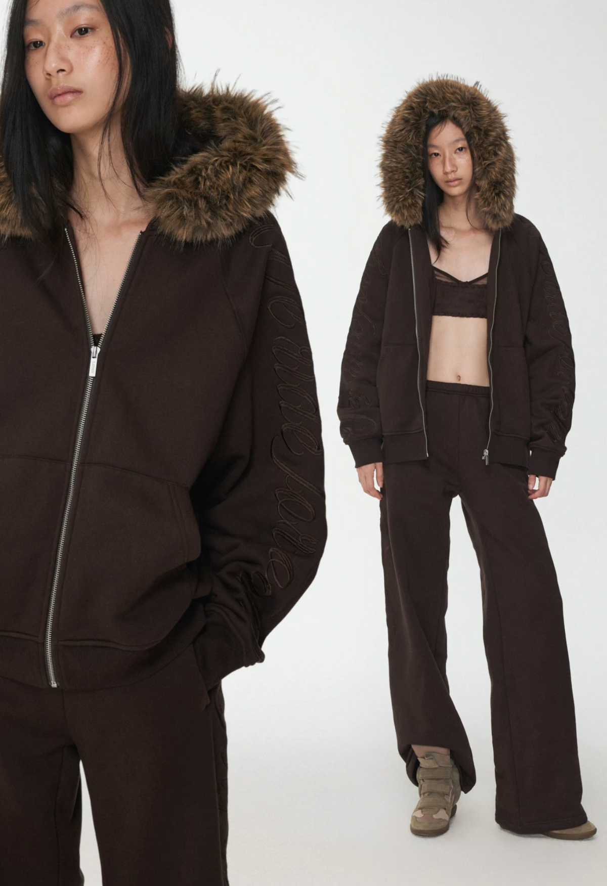 JELENE HOODIE FUR SWEATSHIRT & SWEATPANTS – 2colors (detachable hood)