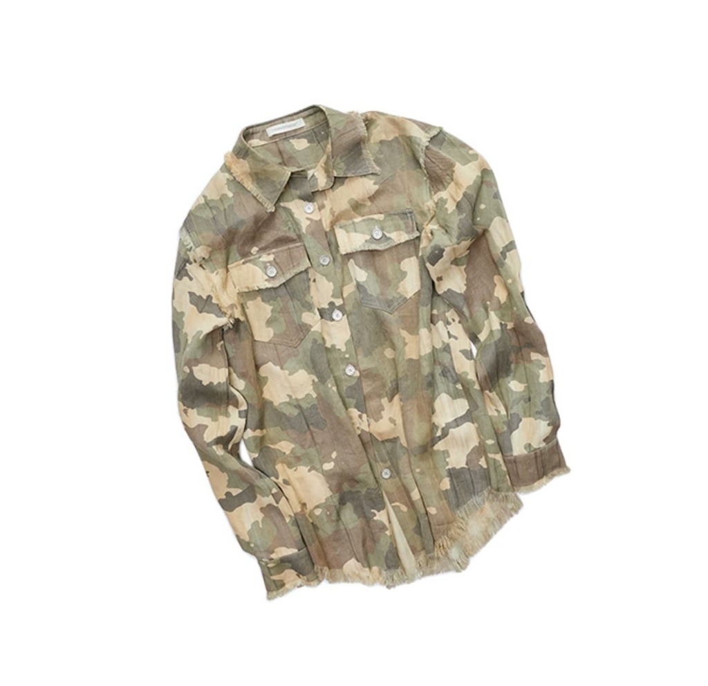 VINTAGE CAMO RAW-EDGE SHIRT