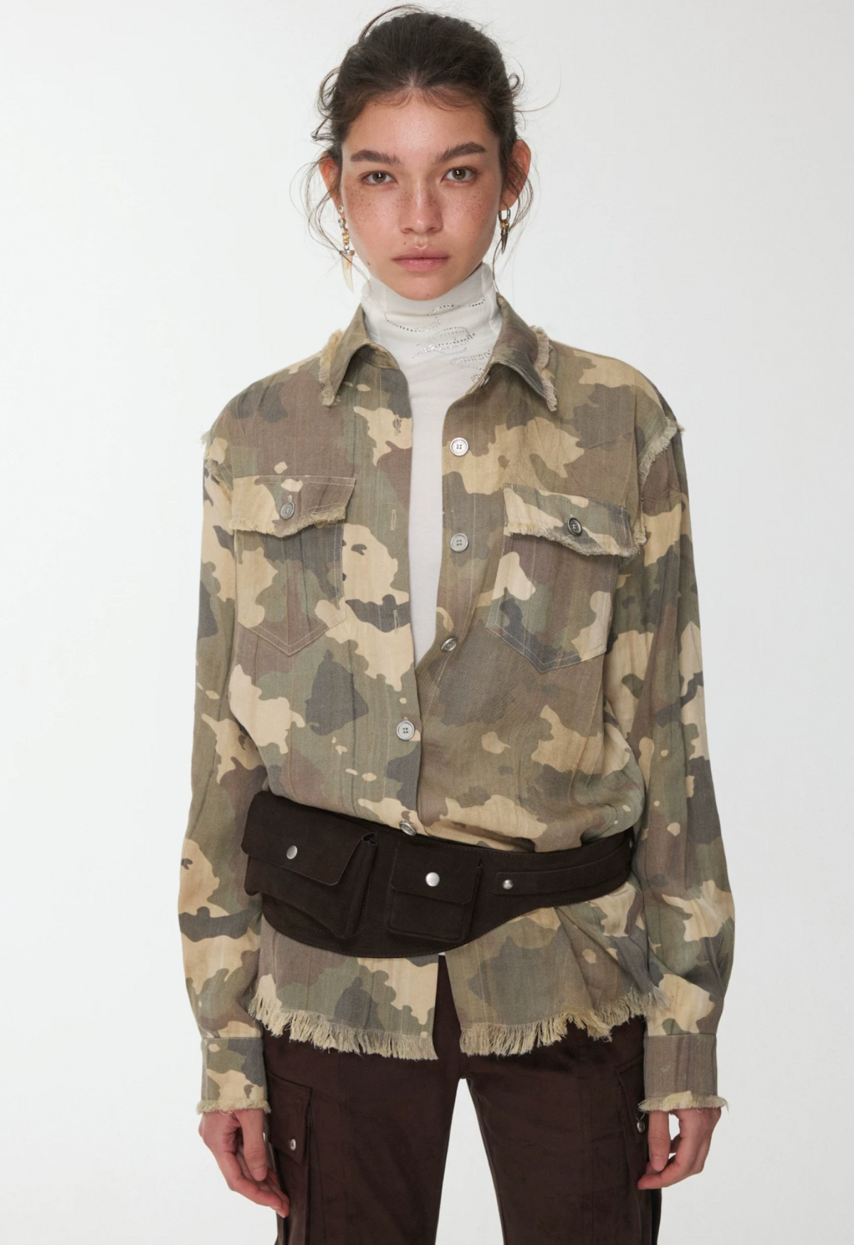 VINTAGE CAMO RAW-EDGE SHIRT