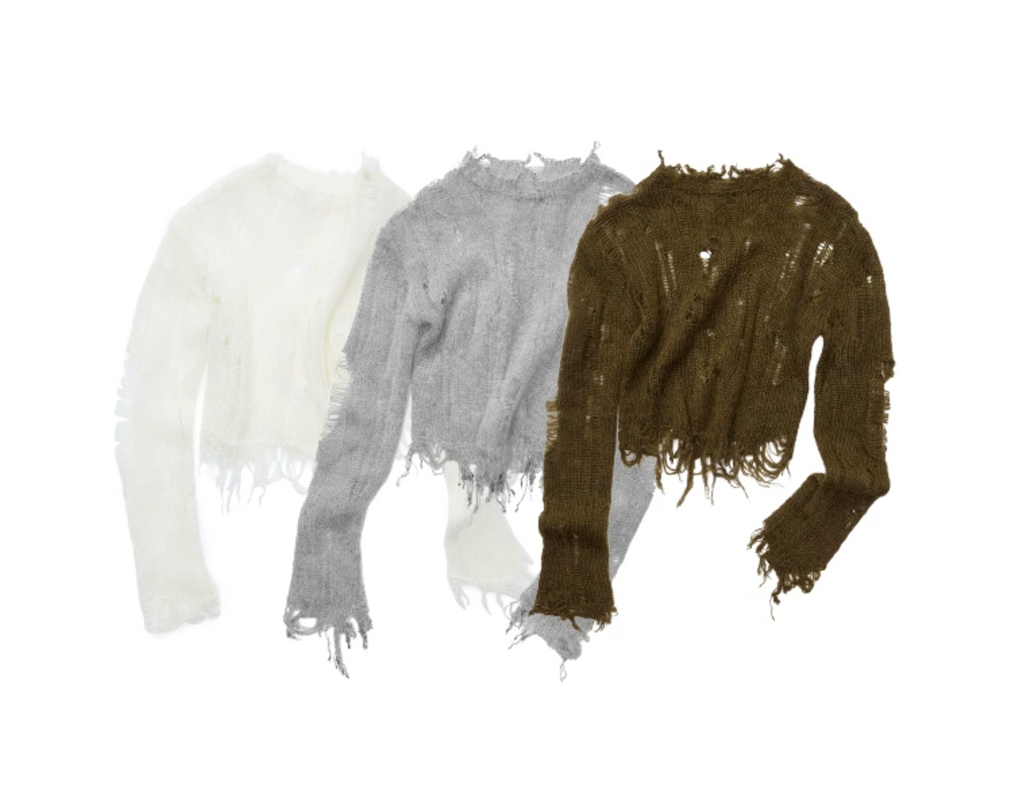 MOHAIR DISTRESSED FITTED CROPPED SWEATER – 3colors