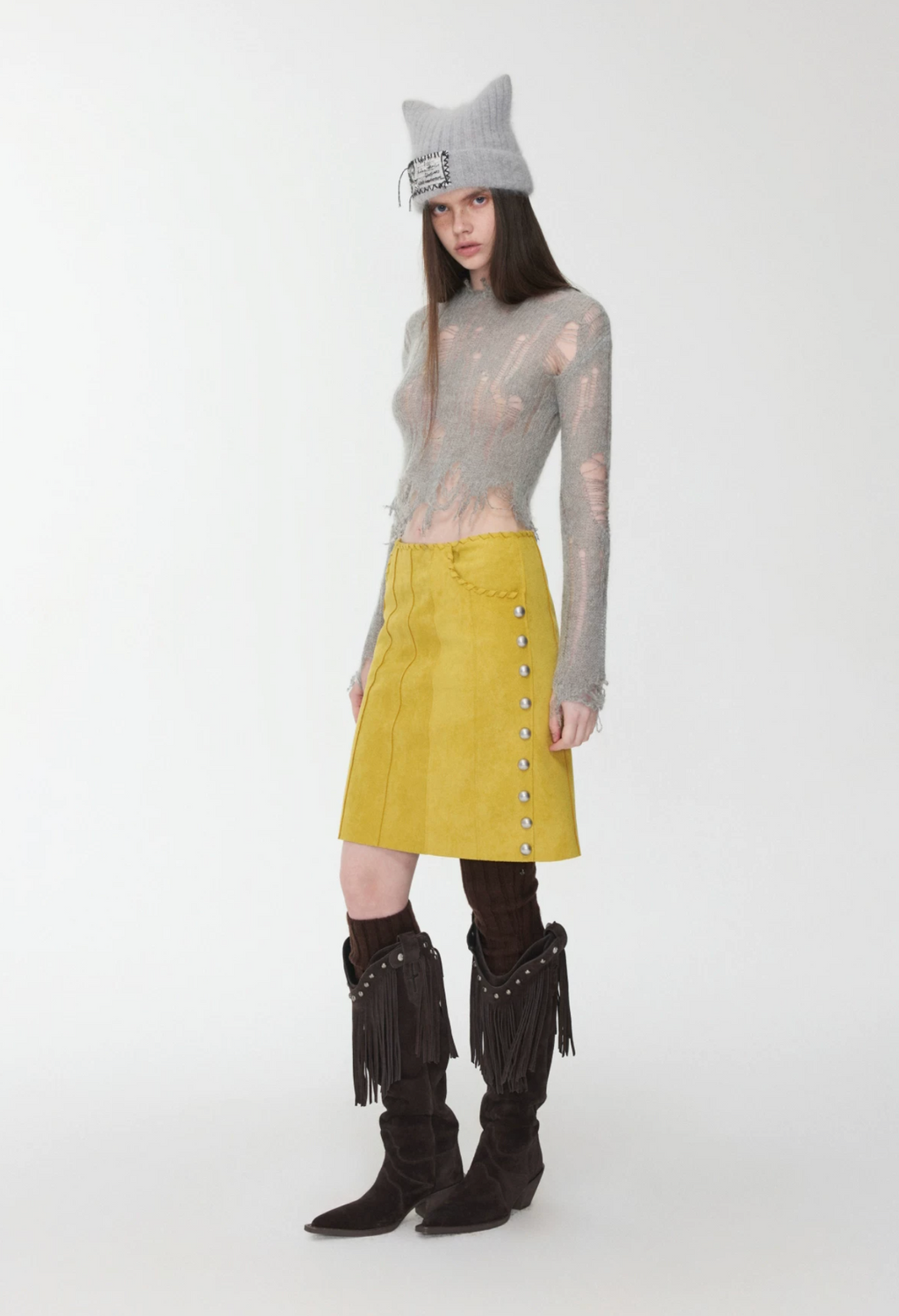 MOHAIR DISTRESSED FITTED CROPPED SWEATER – 3colors