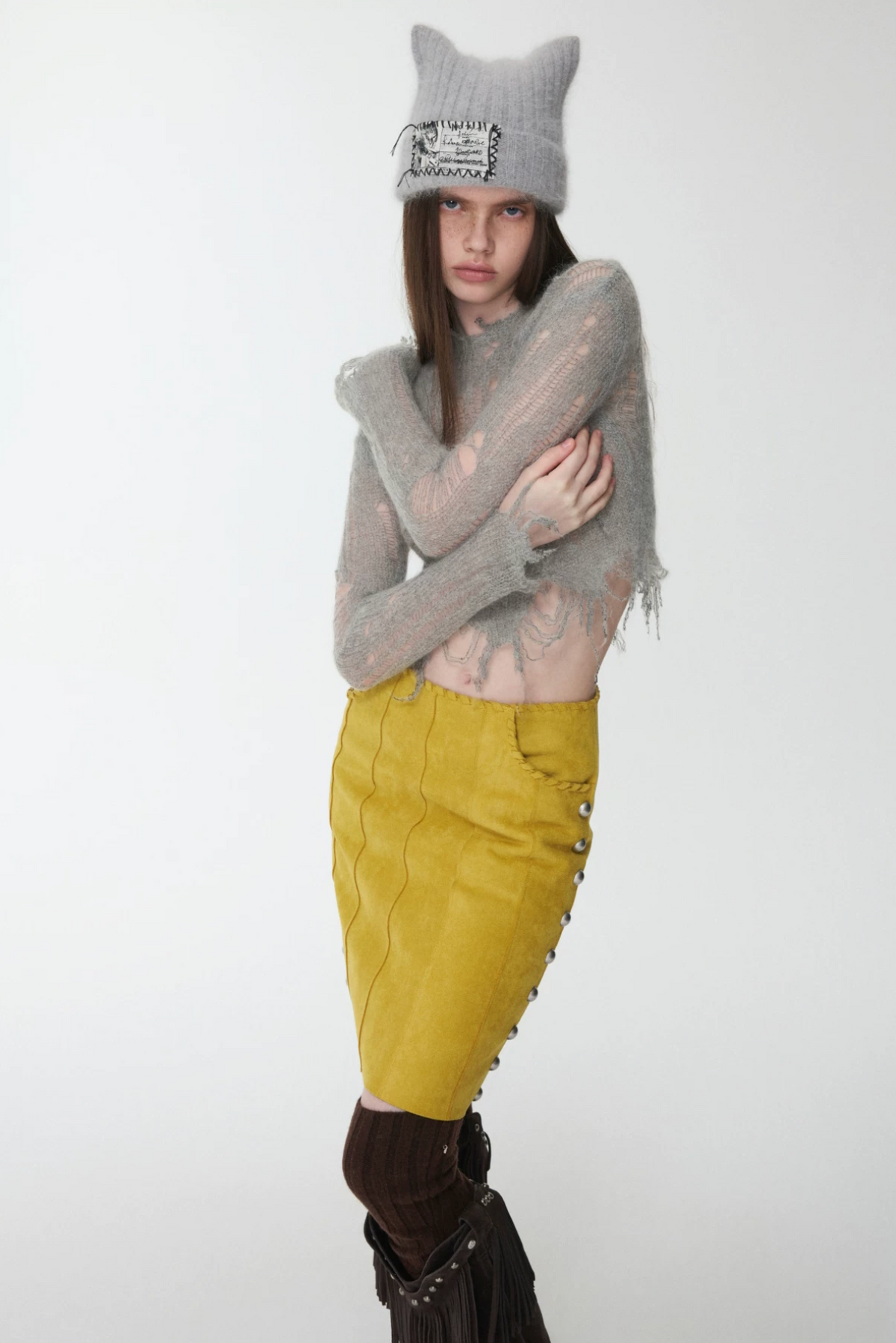 MOHAIR DISTRESSED FITTED CROPPED SWEATER – 3colors