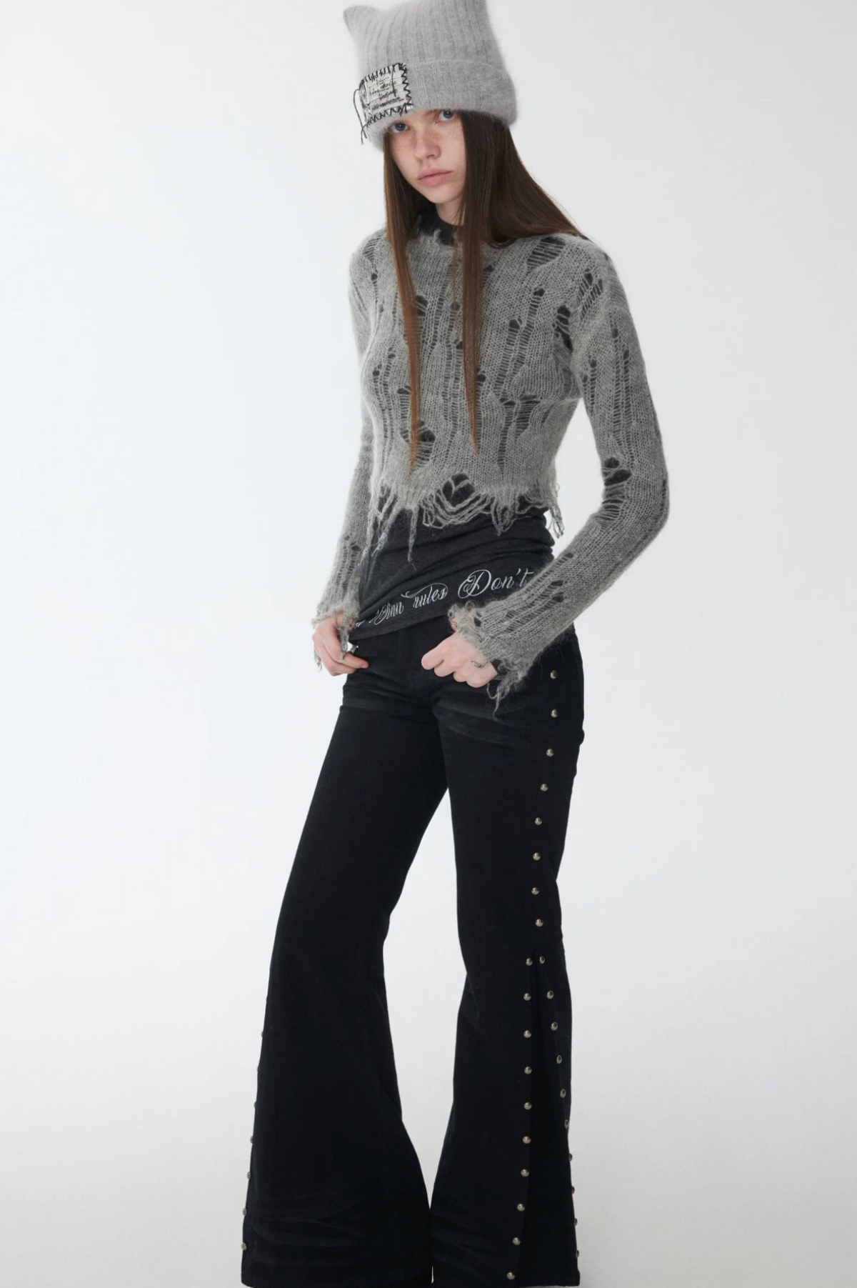 MOHAIR DISTRESSED FITTED CROPPED SWEATER – 3colors