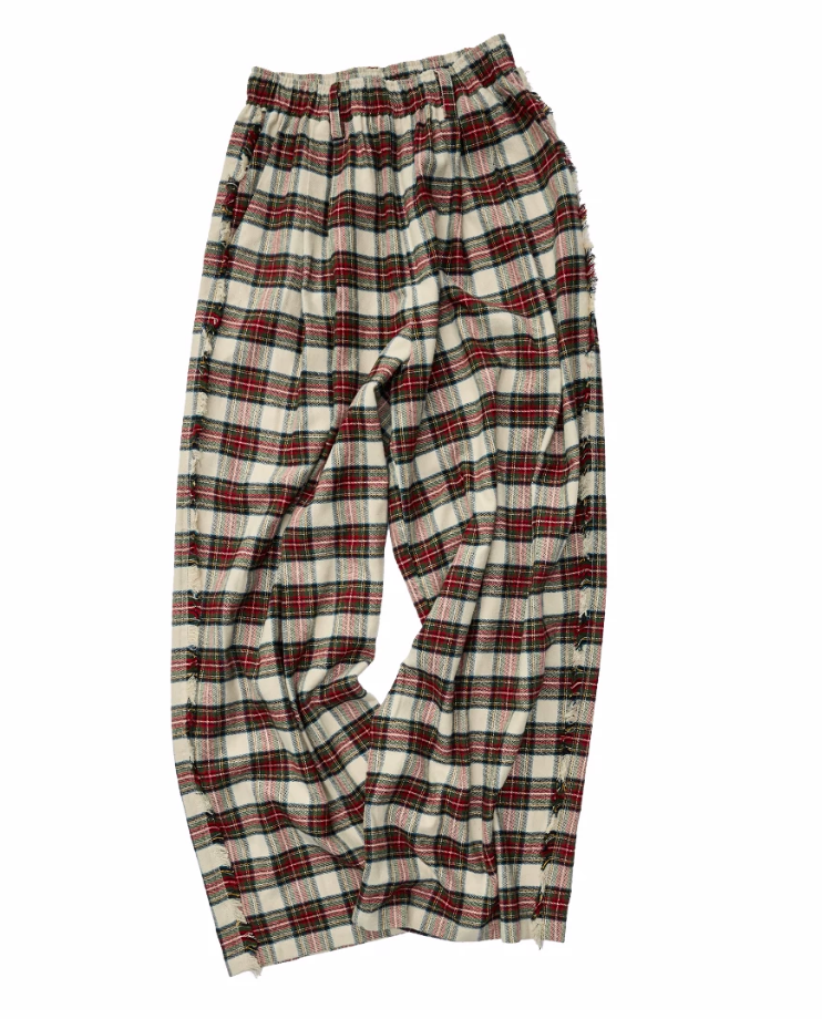 VINTAGE RED PLAID WIDE-LEG PANTS