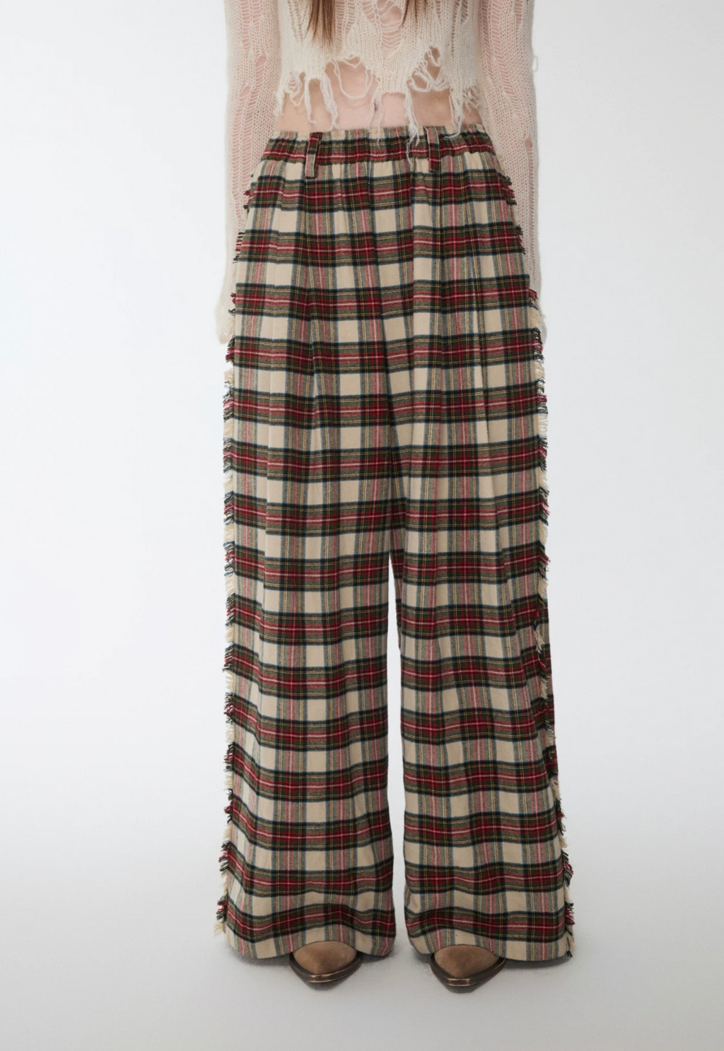 VINTAGE RED PLAID WIDE-LEG PANTS