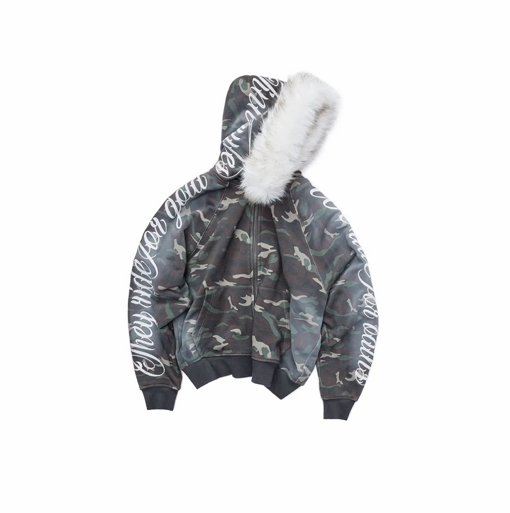 FAUX-FUR HOODED SWEATSHIRT & SWEATPANTS SET (detachable hood)