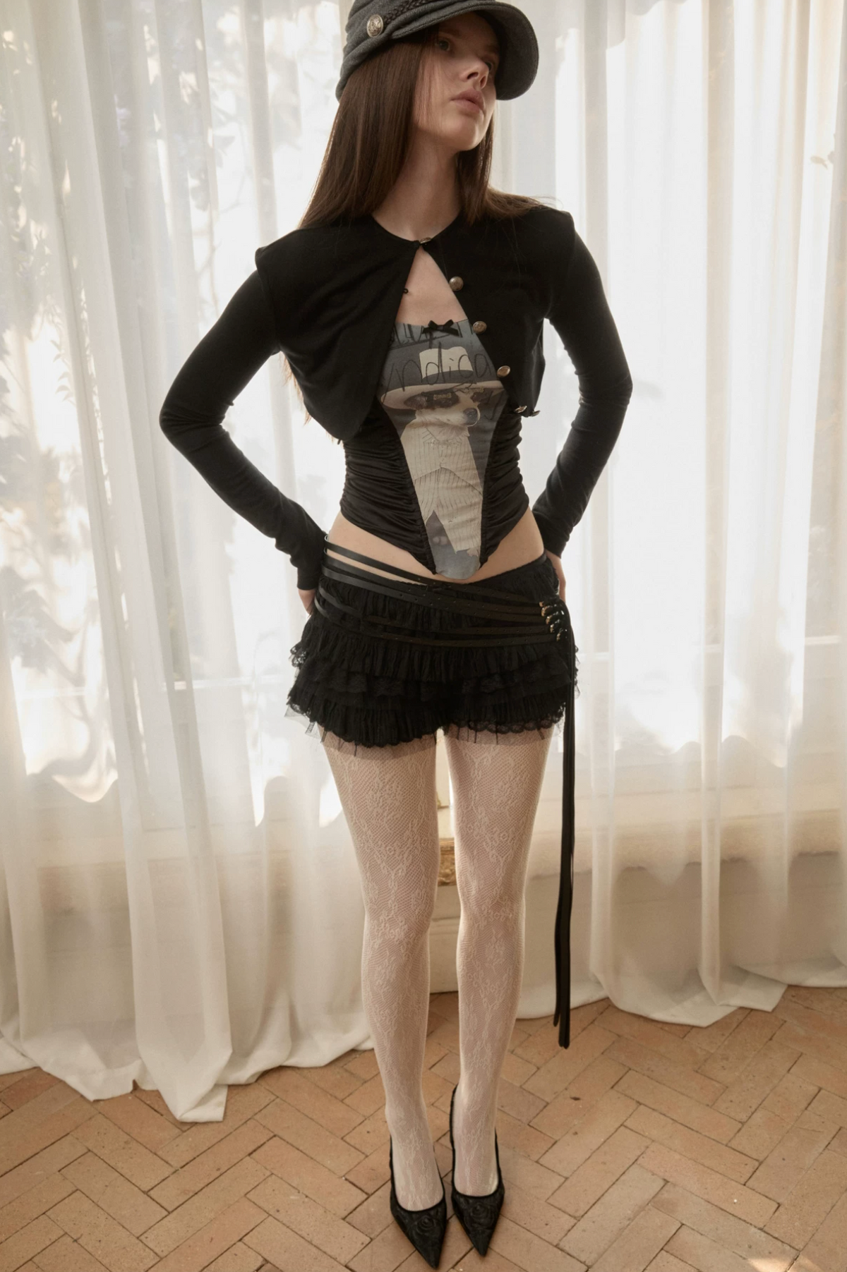 METAL BUTTON CROPPED KNIT BOLERO JACKET - 2colors