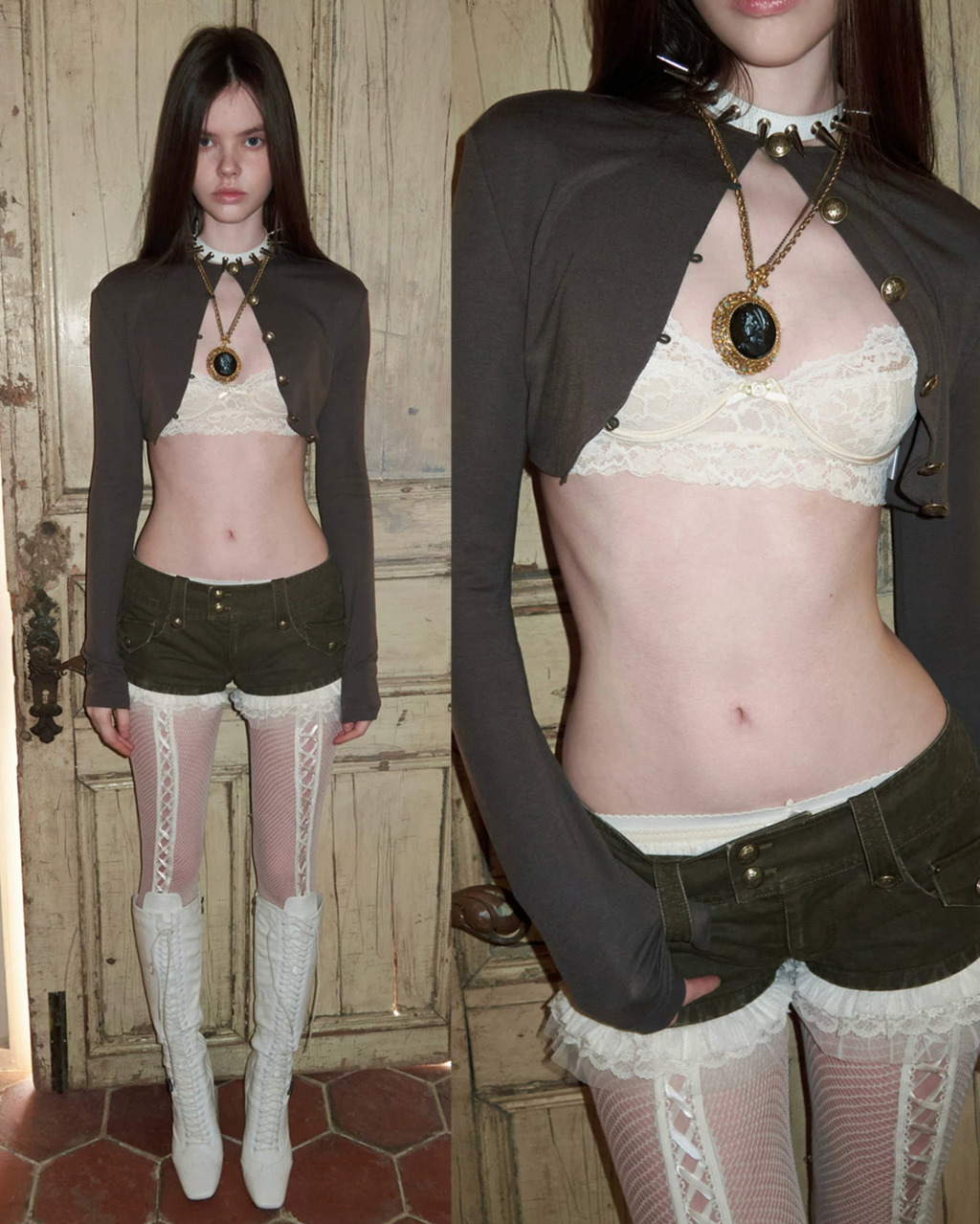 METAL BUTTON CROPPED KNIT BOLERO JACKET - 2colors