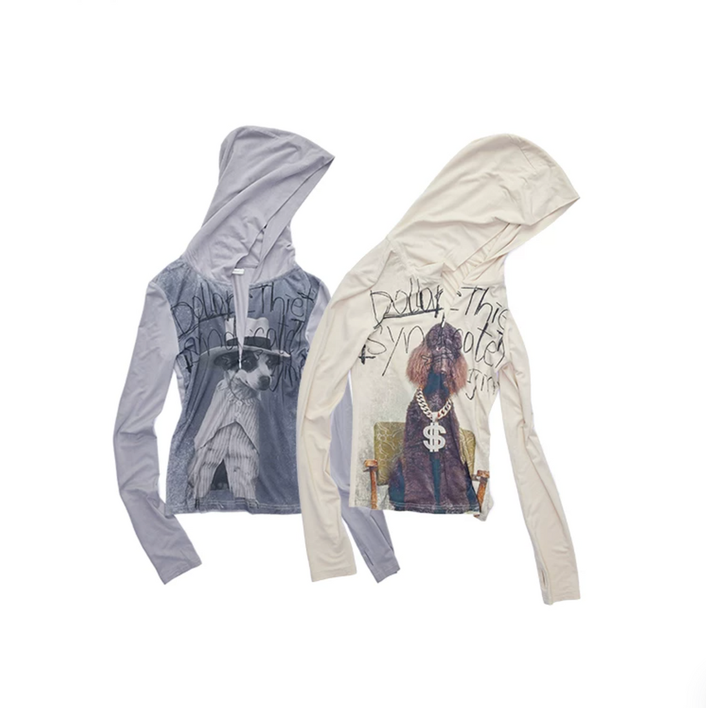 SNAP ZIP-UP HOODED FITTED T-SHIRT - 2colors