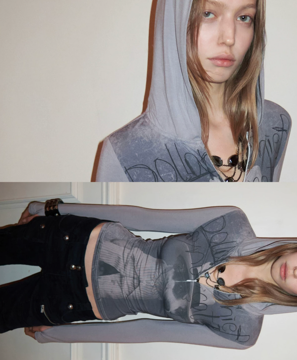 SNAP ZIP-UP HOODED FITTED T-SHIRT - 2colors