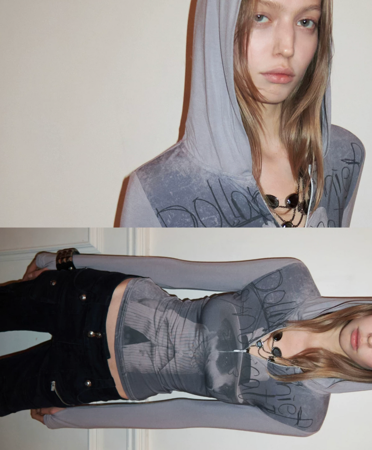SNAP ZIP-UP HOODED FITTED T-SHIRT - 2colors