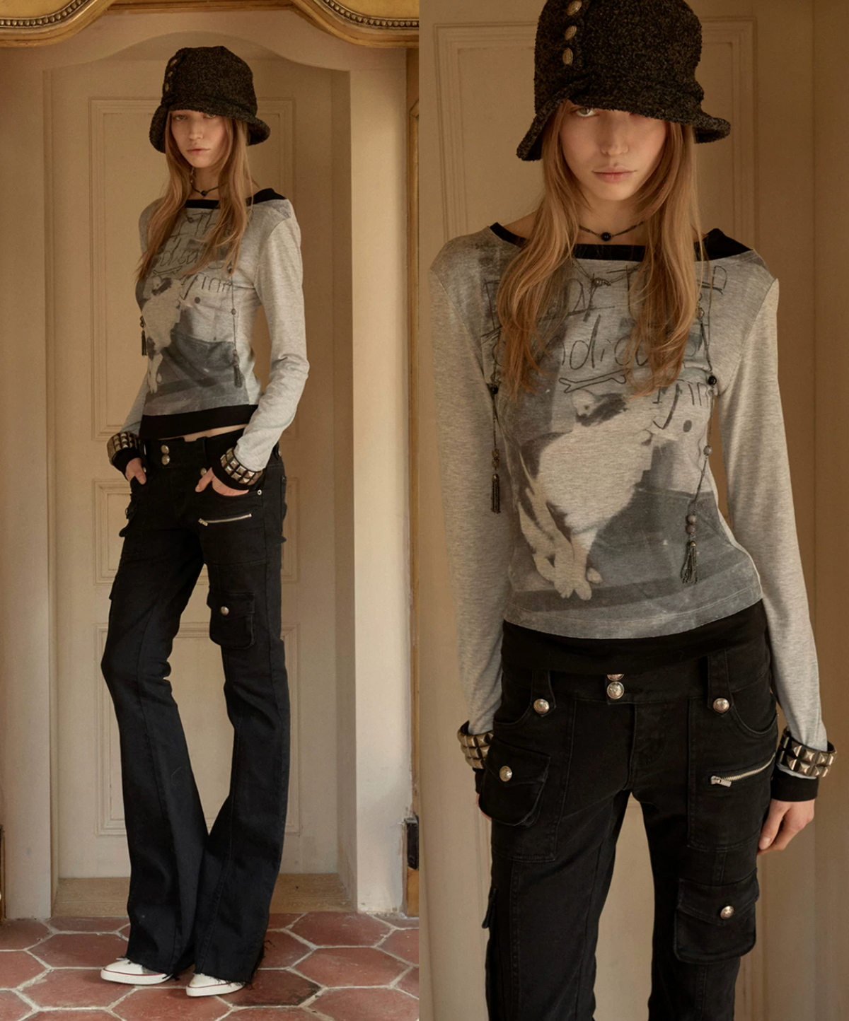 SNAP LAYERED-EFFECT GRAPHIC T-SHIRT - 2colors
