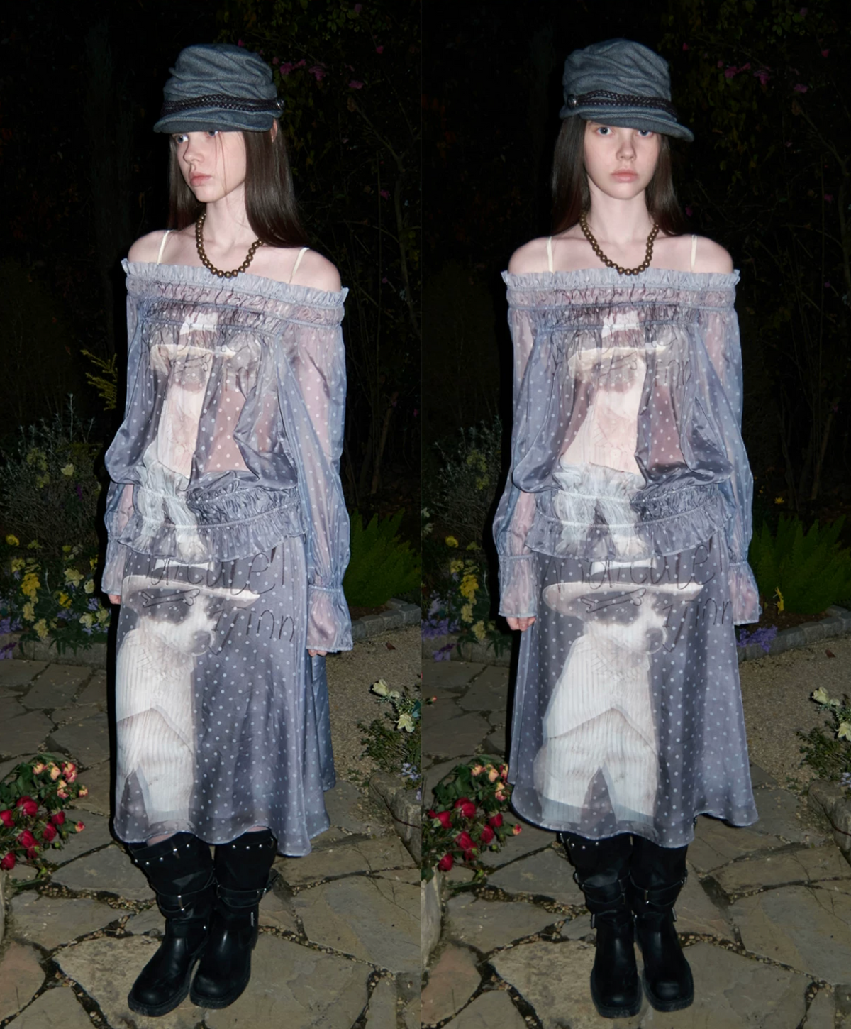 LAYERED SHEER CHIFFON A-LINE MIDI SKIRT - 2colors