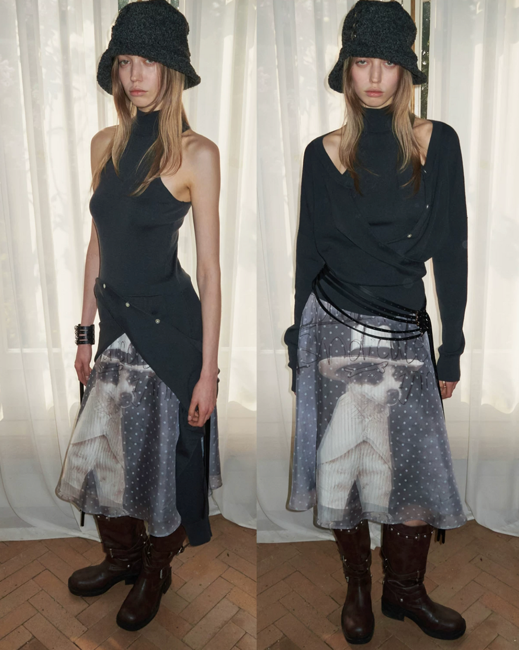 LAYERED SHEER CHIFFON A-LINE MIDI SKIRT - 2colors