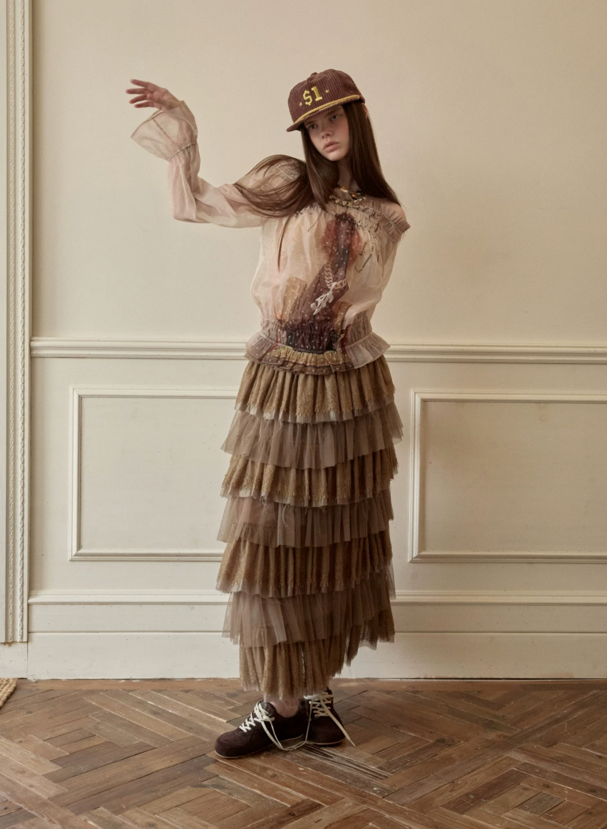 SIN SHEER CHIFFON GRAPHIC LONG-SLEEVE TOP - 2colors