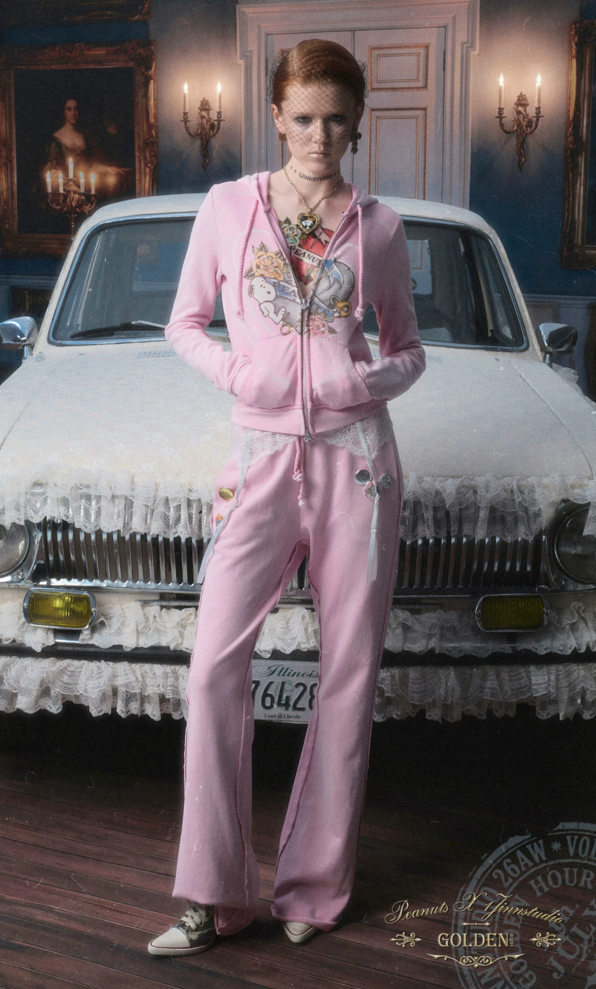 PEANUTS VINTAGE HEART GRAPHIC ZIP HOODIE & LOUNGE PANTS – PINK