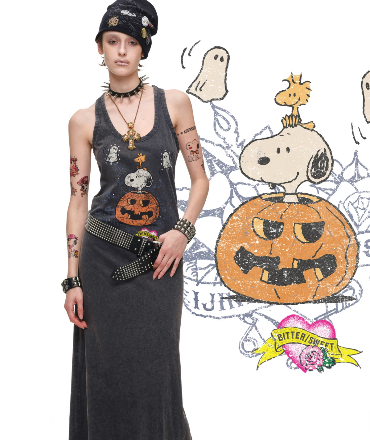 PUMPKIN & SNOOPY VINTAGE GRAPHIC LONG TANK DRESS – 2colors