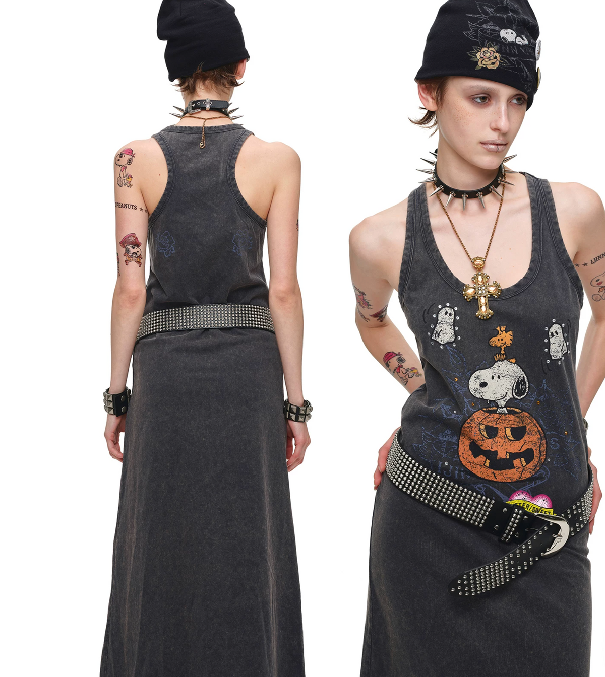 PUMPKIN & SNOOPY VINTAGE GRAPHIC LONG TANK DRESS – 2colors