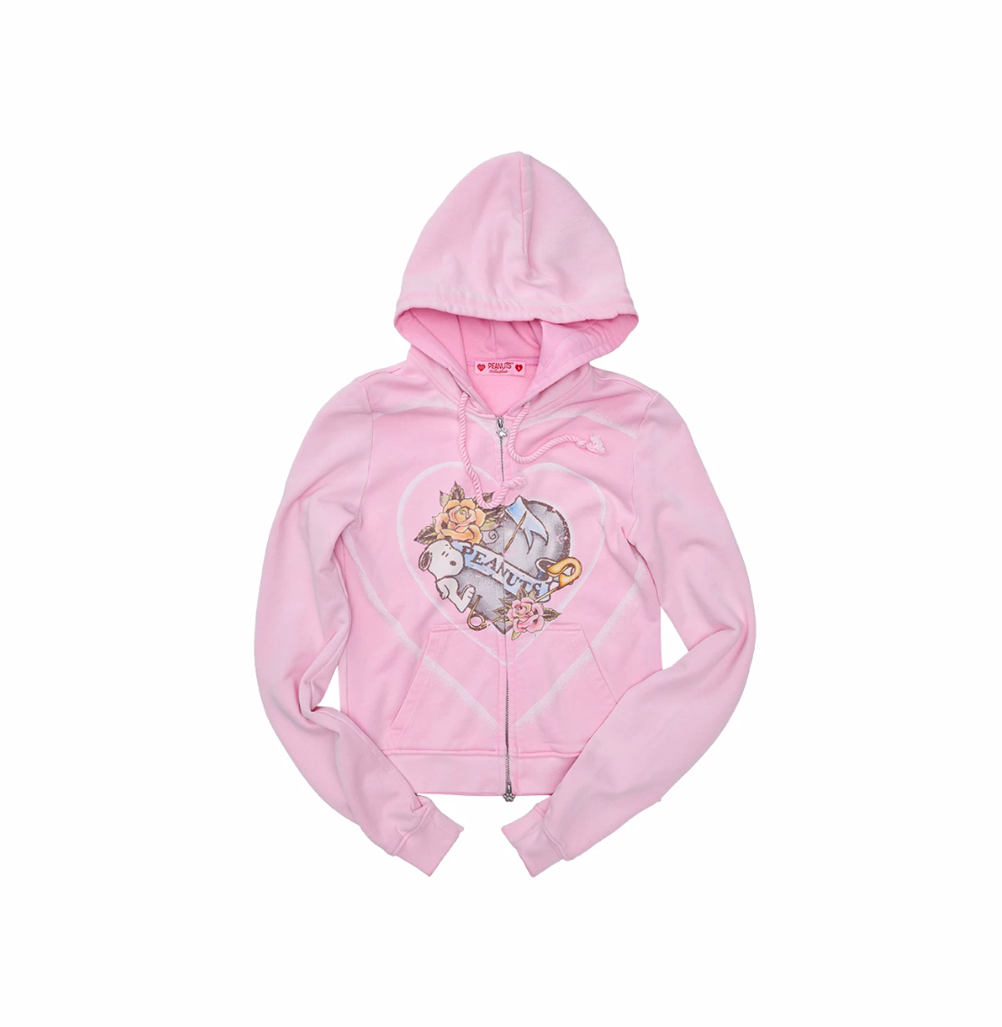 PEANUTS VINTAGE HEART GRAPHIC ZIP HOODIE & LOUNGE PANTS – WASHED BLACK