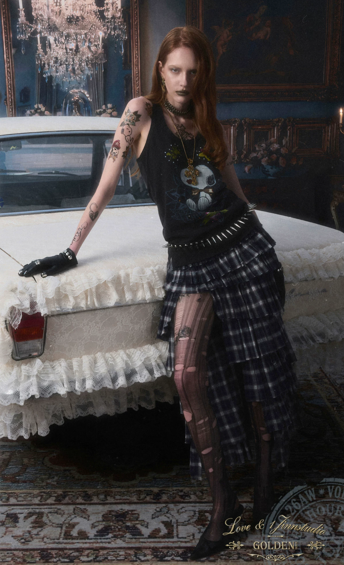 GRUNGE CHECK RUFFLE SKIRT