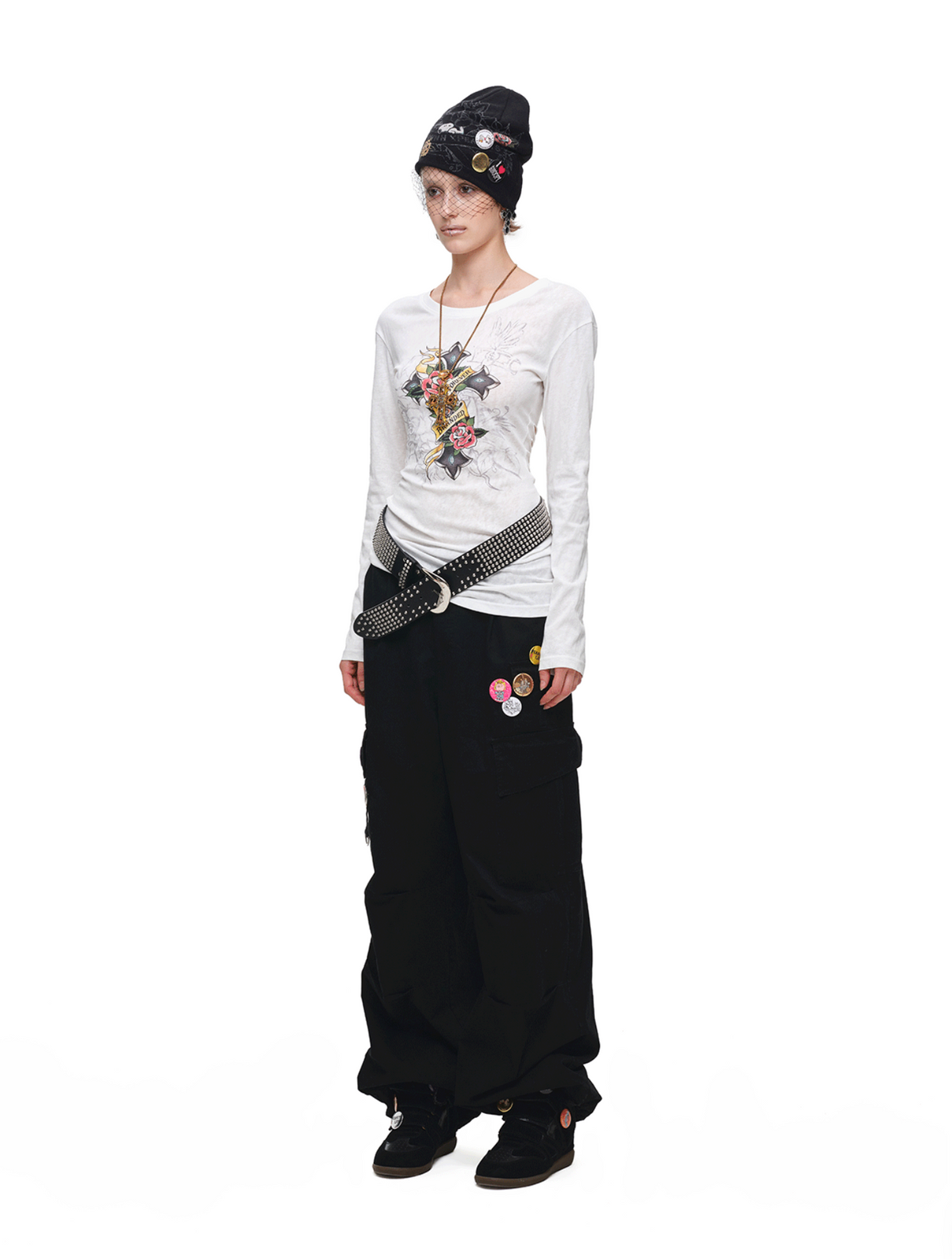 1JINN VINTAGE TATTOO CROSS & ROSE OPEN-BACK LONGLINE TOP or MINI DRESS – 2colors