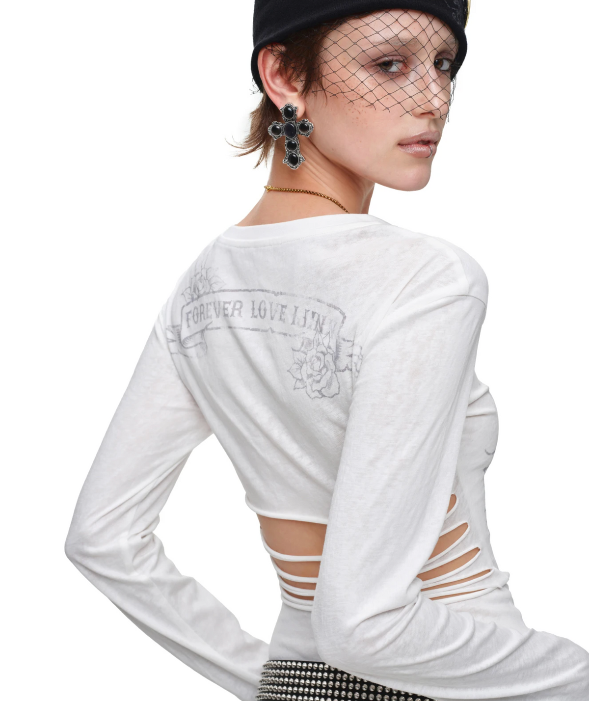 1JINN VINTAGE TATTOO CROSS & ROSE OPEN-BACK LONGLINE TOP or MINI DRESS – 2colors