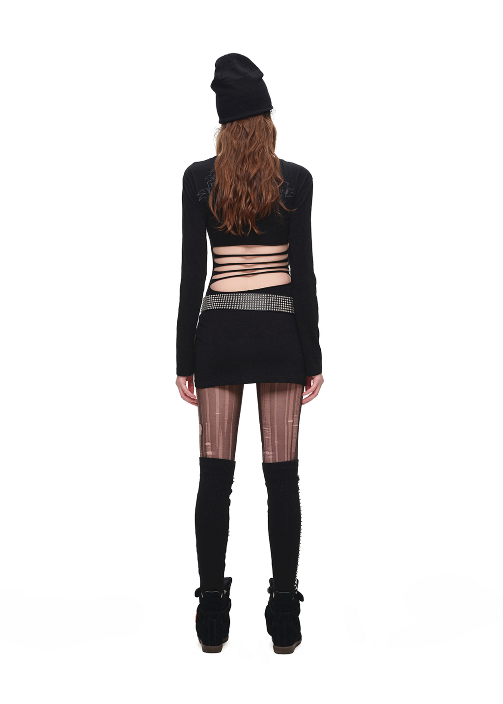 1JINN VINTAGE TATTOO CROSS & ROSE OPEN-BACK LONGLINE TOP or MINI DRESS – BLACK
