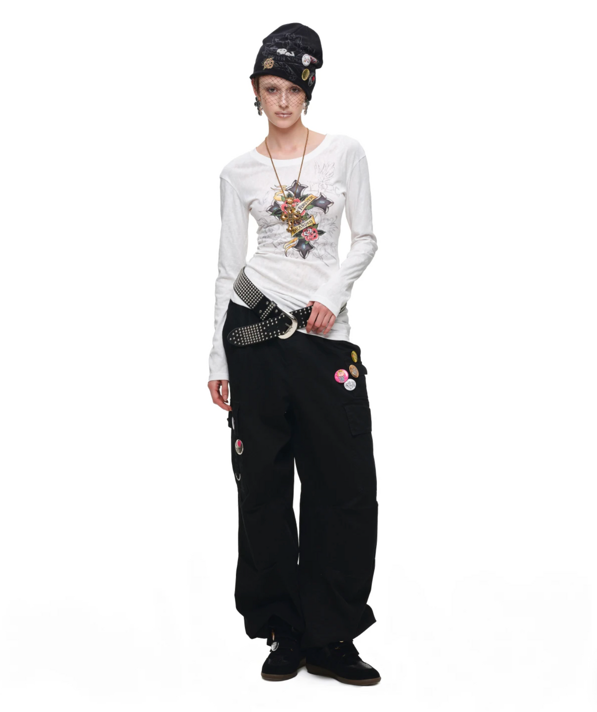 1JINN VINTAGE TATTOO CROSS & ROSE OPEN-BACK LONGLINE TOP or MINI DRESS – 2colors