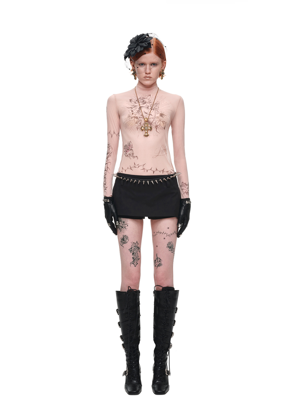 1JINN TATTOO MESH SECOND-SKIN TOP