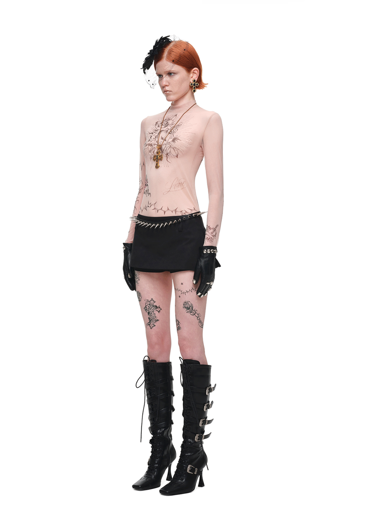 1JINN TATTOO MESH SECOND-SKIN TOP