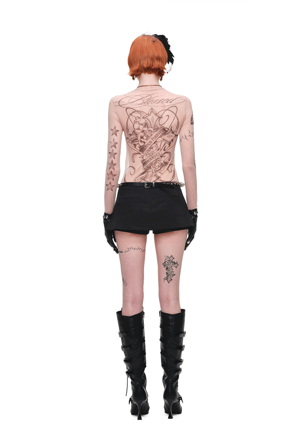 1JINN TATTOO MESH SECOND-SKIN TOP