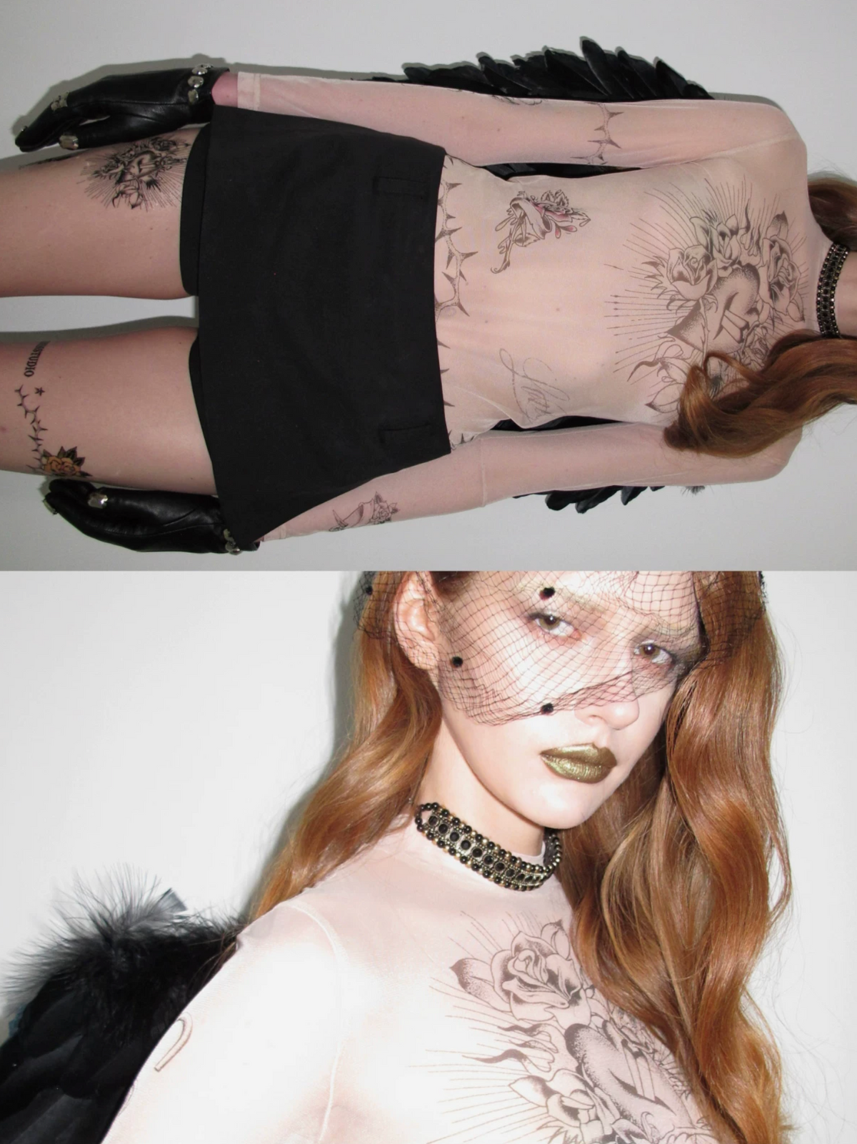 1JINN TATTOO MESH SECOND-SKIN TOP