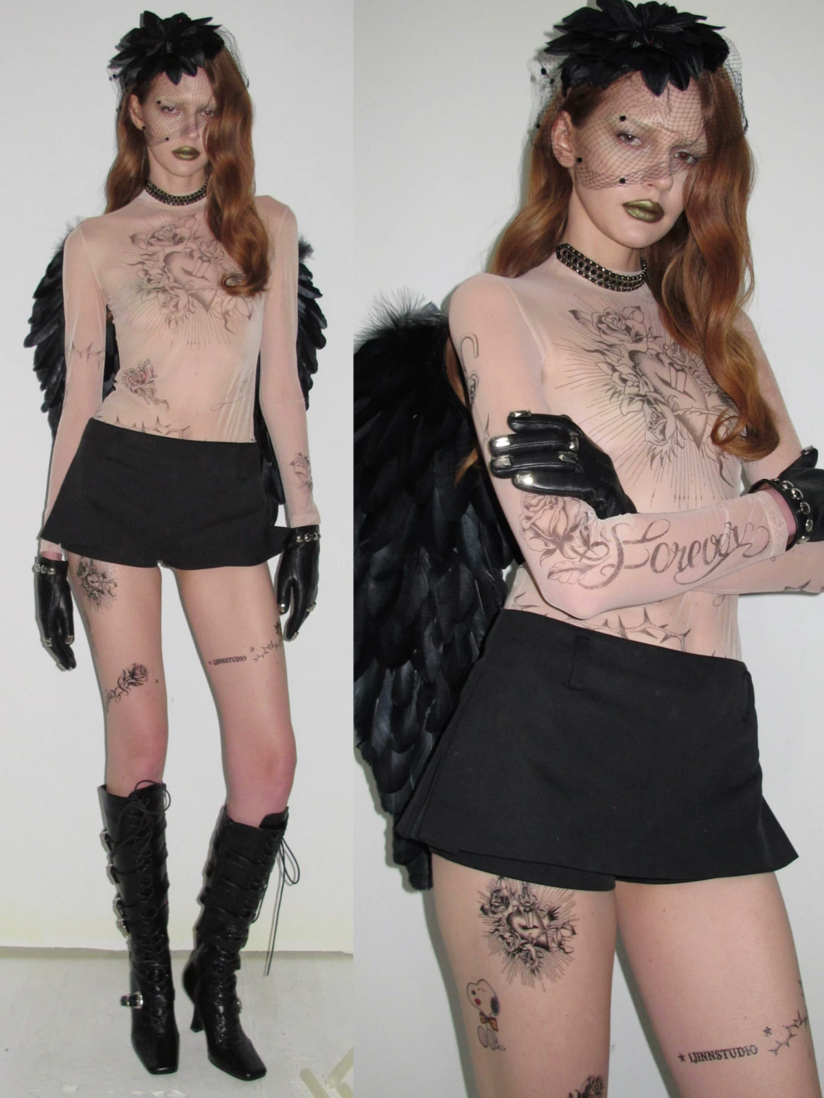 1JINN TATTOO MESH SECOND-SKIN TOP