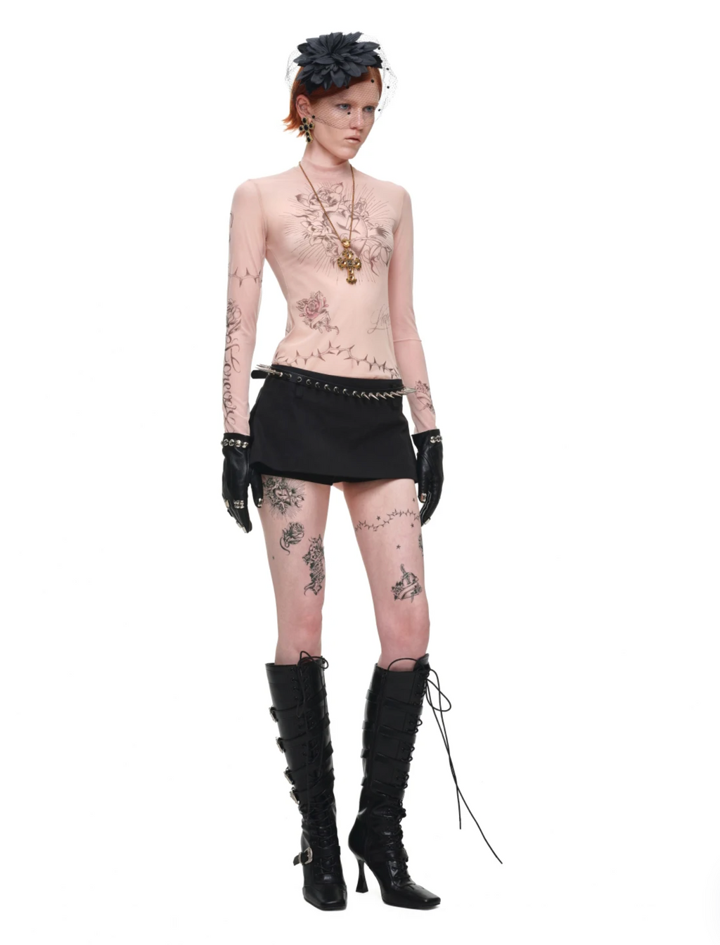 1JINN TATTOO MESH SECOND-SKIN TOP