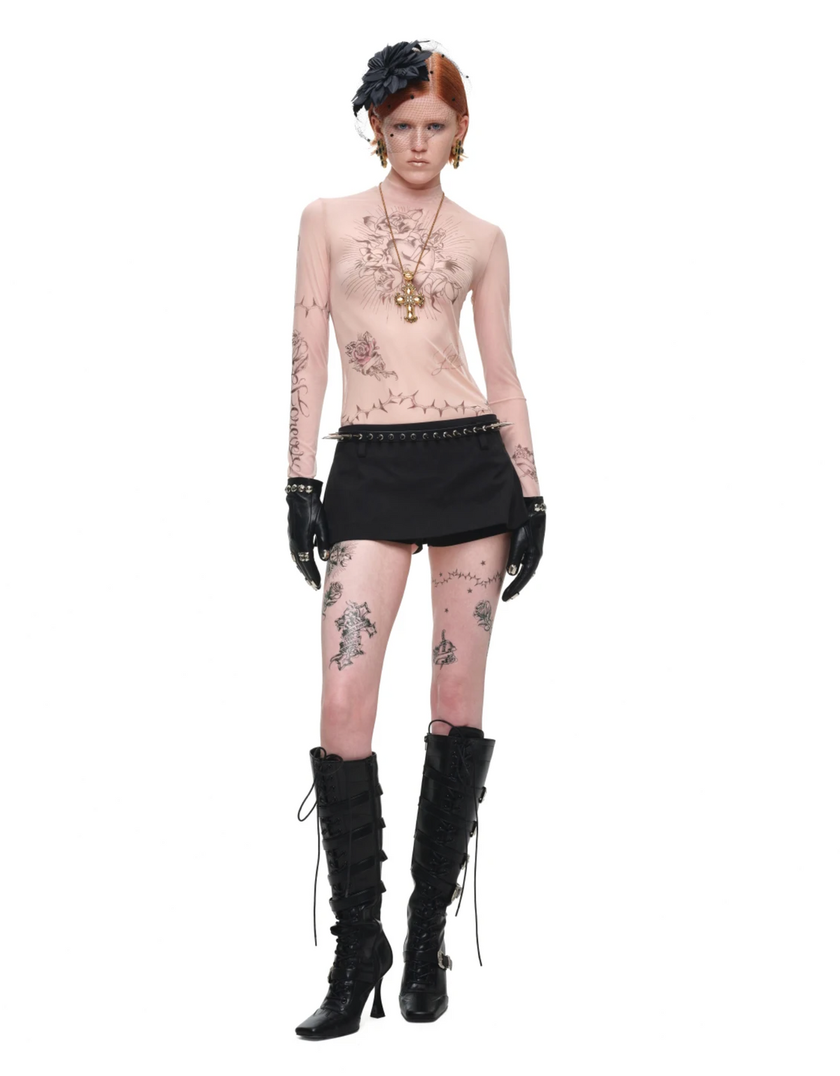 1JINN TATTOO MESH SECOND-SKIN TOP