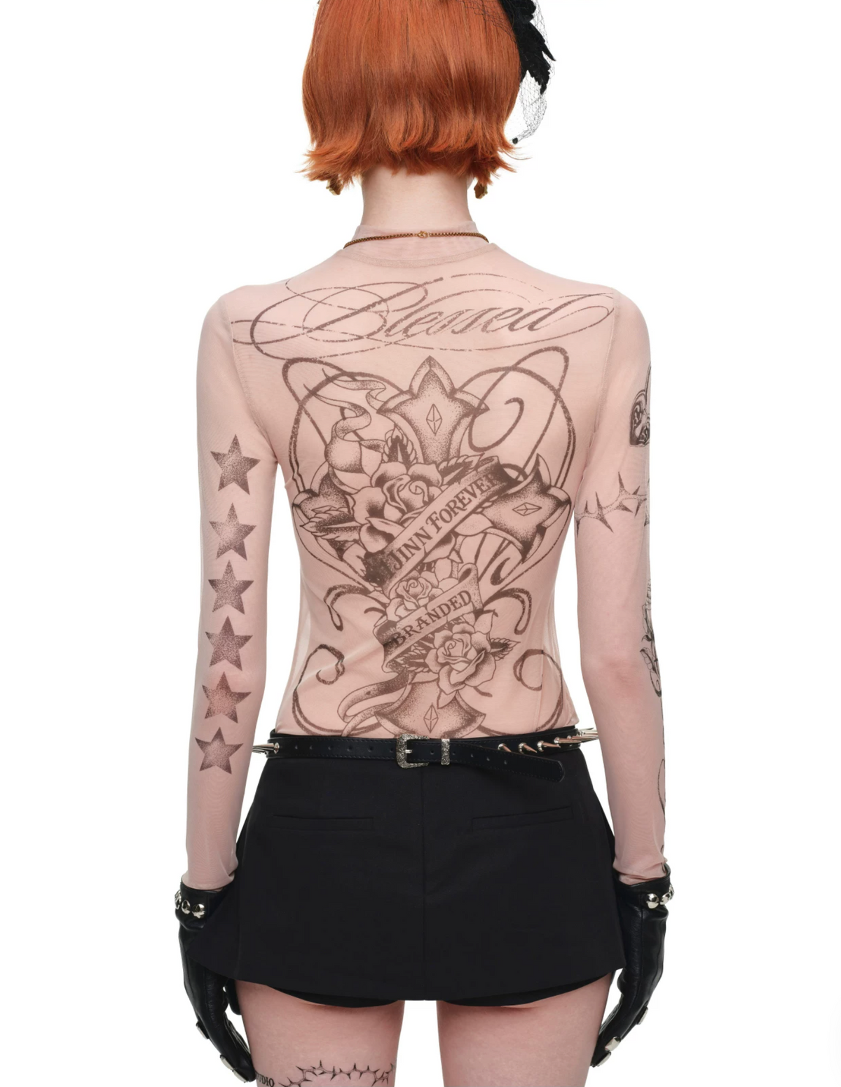 1JINN TATTOO MESH SECOND-SKIN TOP