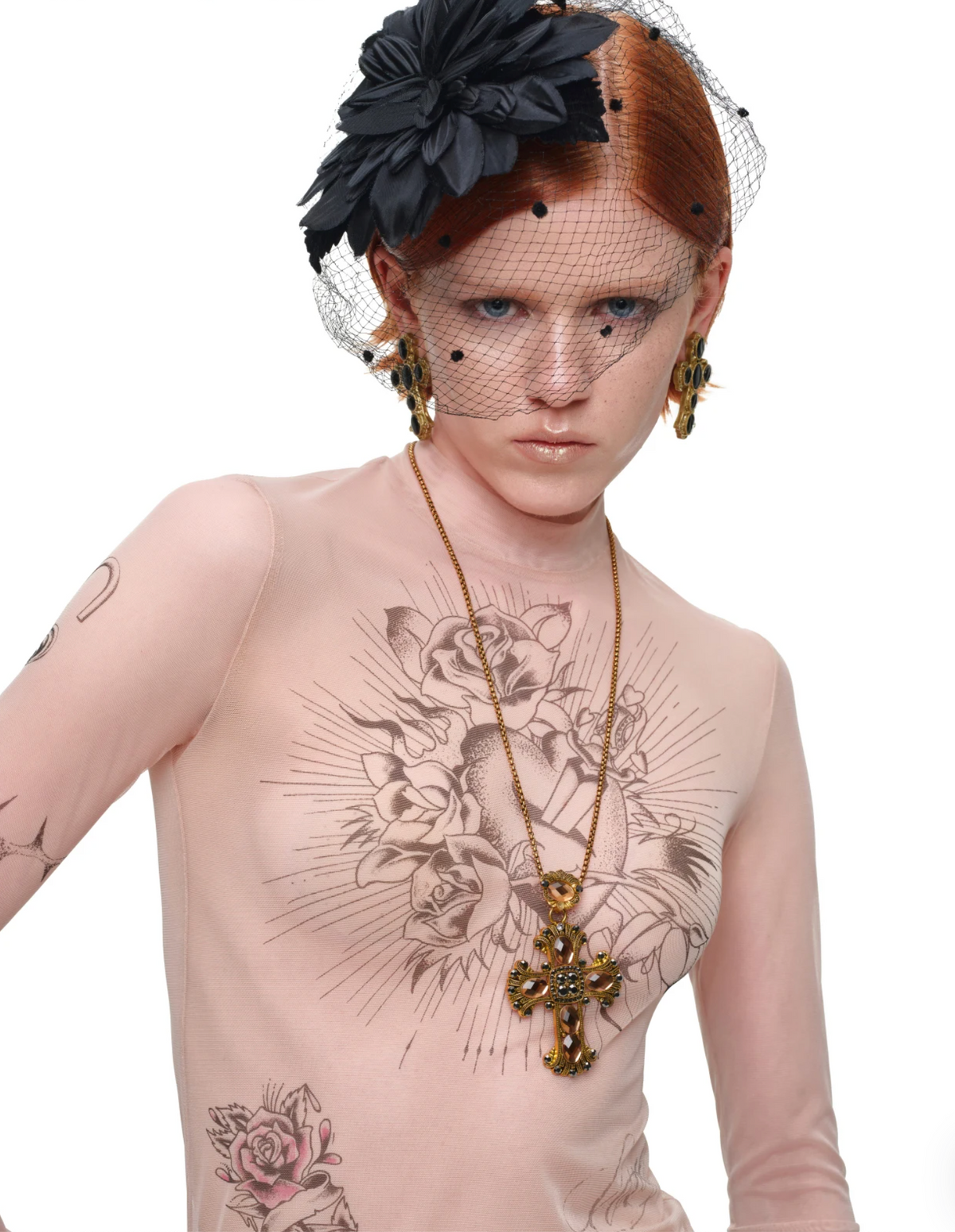 1JINN TATTOO MESH SECOND-SKIN TOP